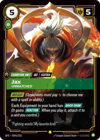 Riftbound Spiritforged 054a/221 Jax Unmatched (Showcase)