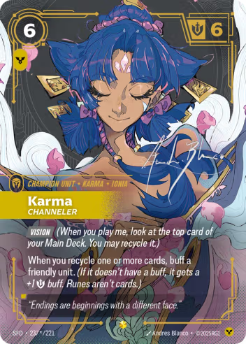 Riftbound Spiritforged 237s/221 Karma Channeler (Signed Showcase)