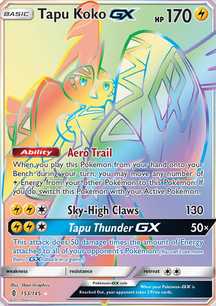 SM Guardians Rising 153/145 Tapu Koko GX Rainbow Rare