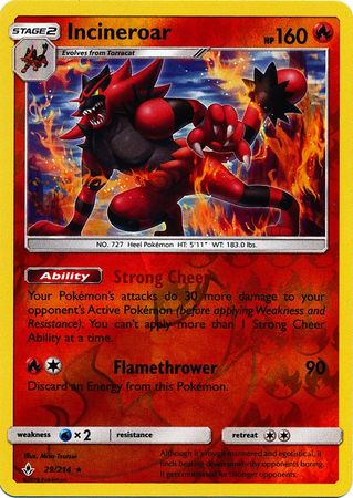 SM Unbroken Bonds 029/214 Incineroar Reverse Holo