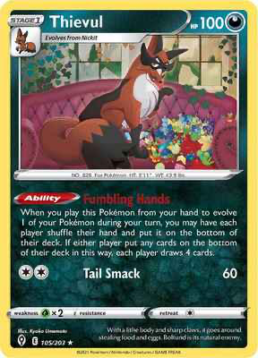 SWSH Evolving Skies 105/203 Thievul Reverse Holo