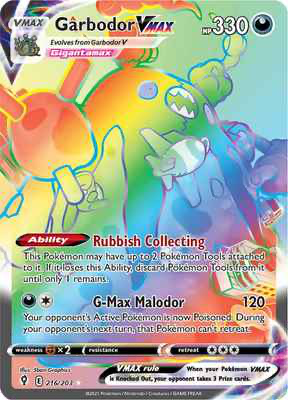 SWSH Evolving Skies 216/203 Garbodor Vmax Rainbow Rare