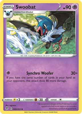 SWSH Evolving Skies 069/203 Swoobat Reverse Holo