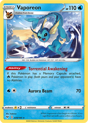 SWSH Vivid Voltage 030/185 Vaporeon Reverse Holo