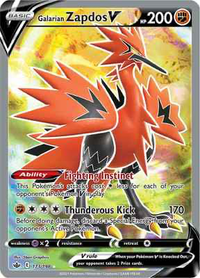 SWSH Chilling Reign 173/198 Galarian Zapdos V Full Art