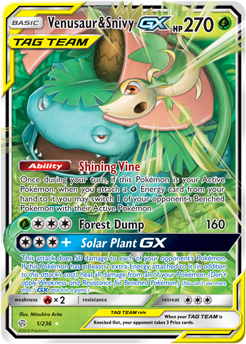 SM Cosmic Eclipse 001/236 Venusaur & Snivy GX (Tag Team)
