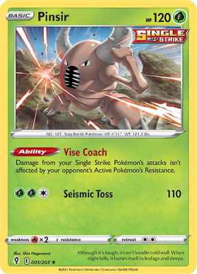 SWSH Evolving Skies 001/203 Pinsir Reverse Holo