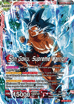 DBS Realm of the Gods BT16-001 Son Goku / Son Goku, Supreme Warrior (Leader) Foil