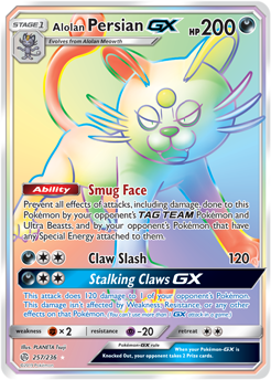 SM Cosmic Eclipse 257/236 Alolan Persian GX Rainbow Rare