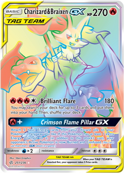 SM Cosmic Eclipse 251/236 Charizard & Braixen GX (Tag Team) Rainbow Rare