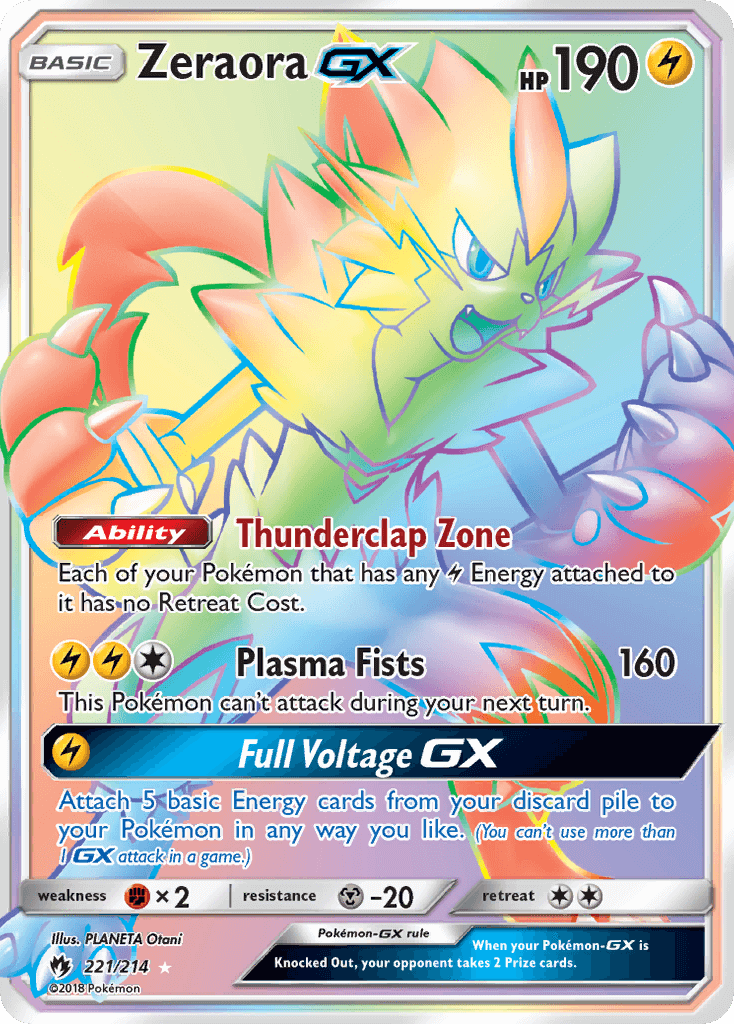 SM Lost Thunder 221/214 Zeraora GX Rainbow Rare