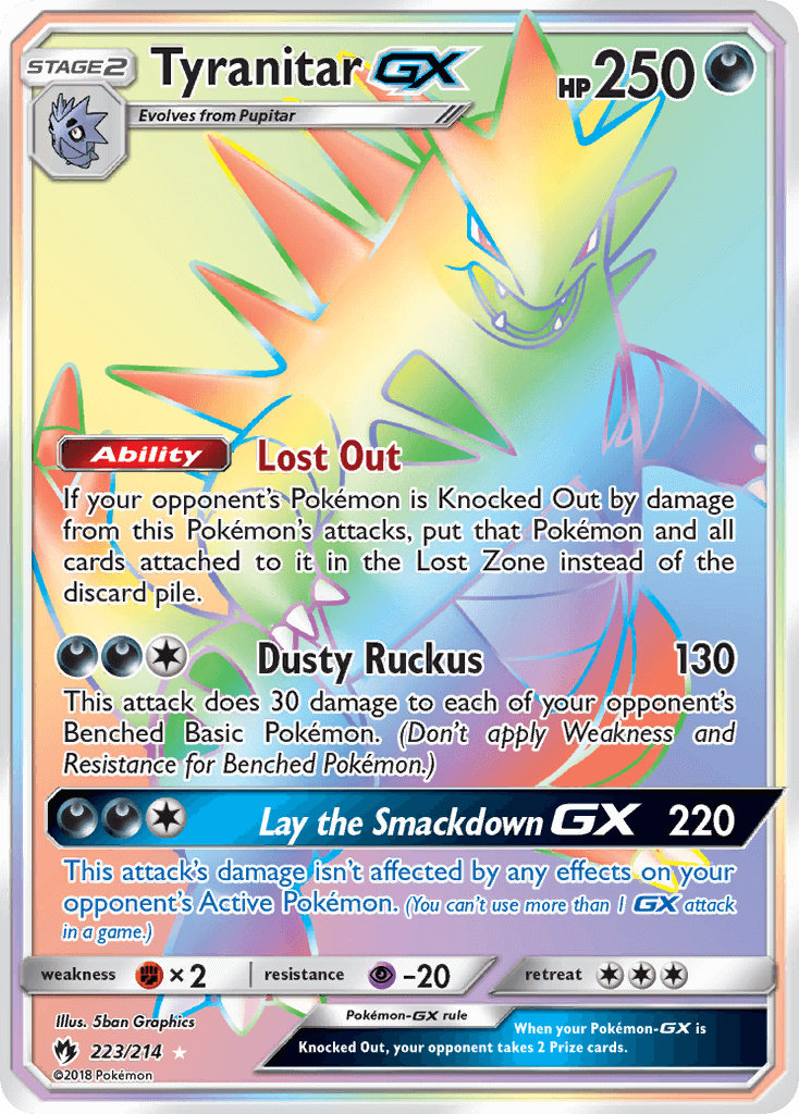 SM Lost Thunder 223/214 Tyranitar GX Rainbow Rare
