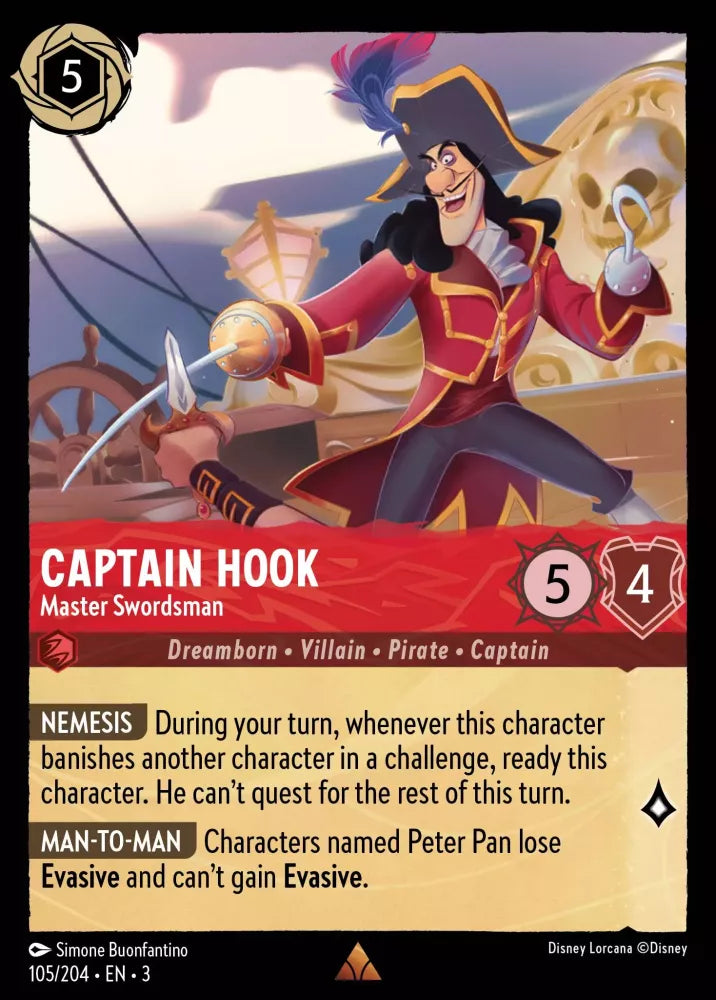 Lorcana Into the Inklands 105/204 Captain Hook Master Swordsman