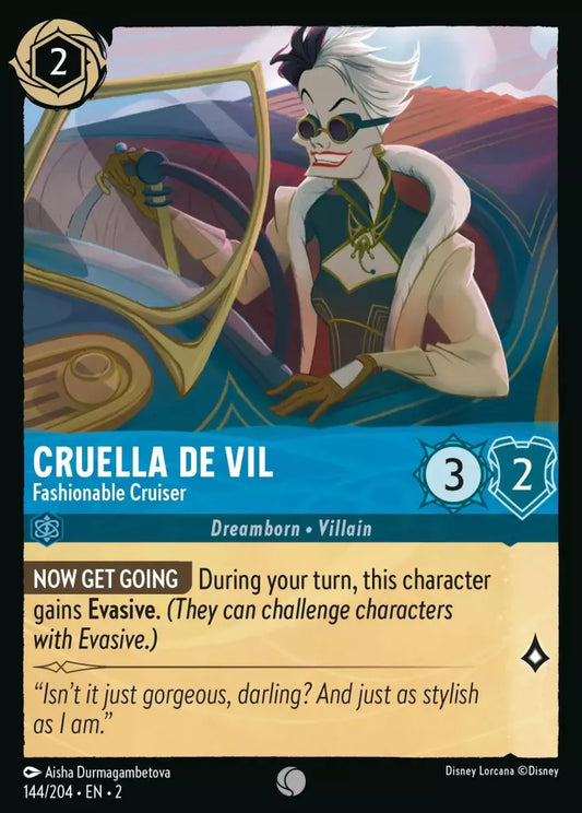 Lorcana Rise of the Floodborn 144/204 Cruella De Vil Fashionable Cruiser Foil