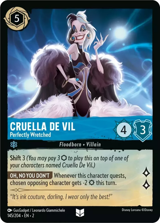 Lorcana Rise of the Floodborn 145/204 Cruella De Vil Perfectly Wretched Foil