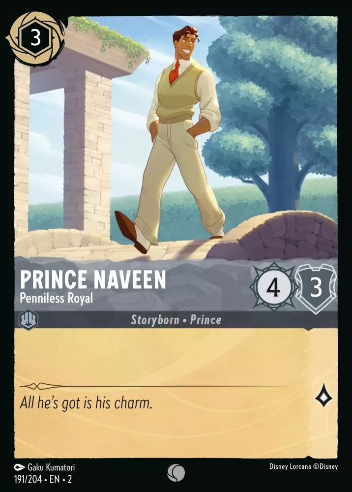 Lorcana Rise of the Floodborn 191/204 Prince Naveen Penniless Royal Foil