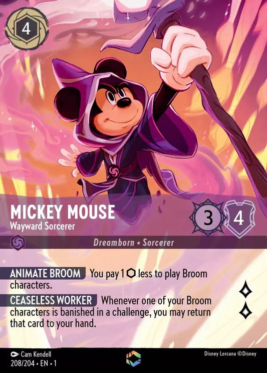 Lorcana The First Chapter 208/204 Mickey Mouse Wayward Sorcerer Enchanted Rare