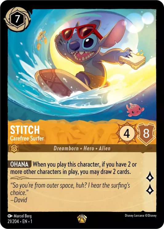 Lorcana The First Chapter 021/204 Stitch Carefree Surfer