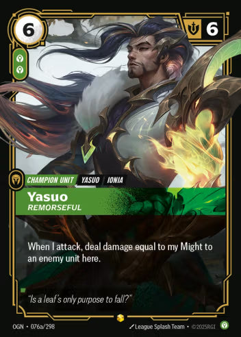 Riftbound Origins 076a/298 Yasuo Remorseful (Showcase)