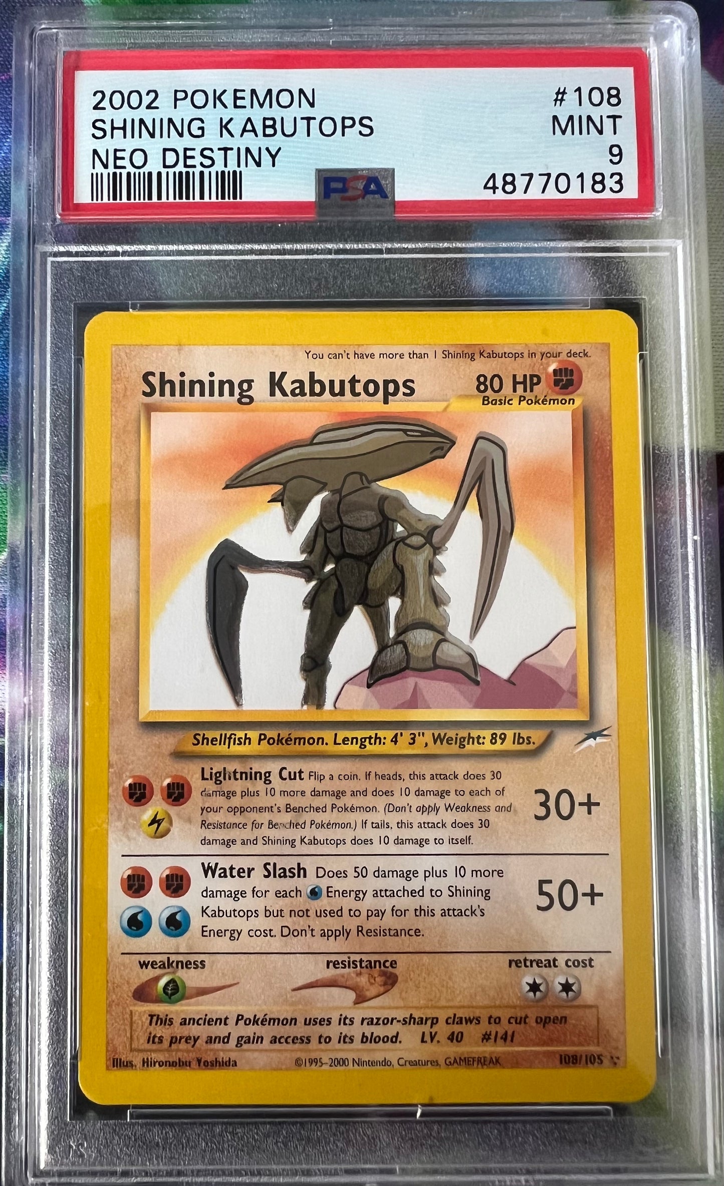 Shining Kabutops - 108/105 - Neo Destiny - PSA 9