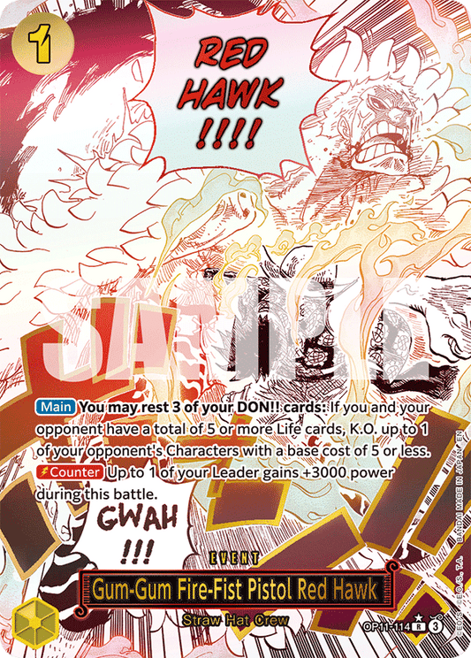 OPTCG A Fist of Divine Speed OP11-114 Gum-Gum Fire-Fist Pistol Red Hawk Alternate Art