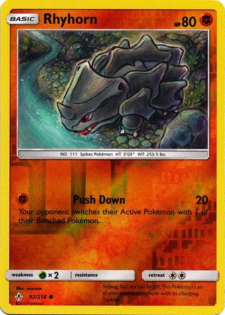 SM Unbroken Bonds 092/214 Rhyhorn Reverse Holo