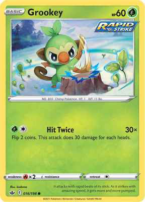 SWSH Chilling Reign 016/198 Grookey Reverse Holo