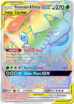 SM Cosmic Eclipse 249/236 Venusaur & Snivy GX (Tag Team) Rainbow Rare
