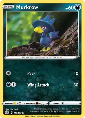 SWSH Lost Origin 114/196 Murkrow Reverse Holo