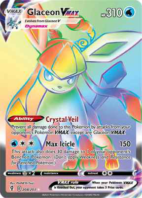 SWSH Evolving Skies 208/203 Glaceon Vmax Rainbow Rare