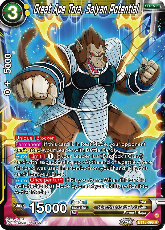DBS Dawn of the Z-Legends BT18-098 Great Ape Tora, Saiyan Potential Foil