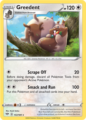 SWSH Darkness Ablaze 153/189 Greedent Reverse Holo