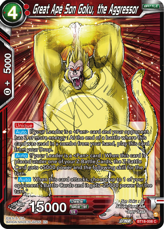 DBS Dawn of the Z-Legends BT18-008 Great Ape Son Goku, the Aggressor Foil