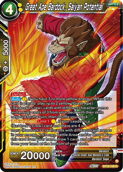 DBS Dawn of the Z-Legends BT18-106 Great Ape Bardock, Saiyan Potential Foil
