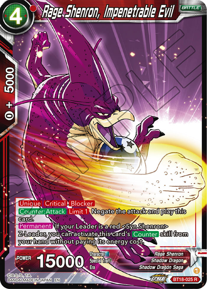 DBS Dawn of the Z-Legends BT18-025 Rage Shenron, Impenetrable Evil Foil
