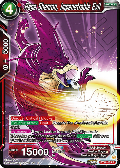 DBS Dawn of the Z-Legends BT18-025 Rage Shenron, Impenetrable Evil Foil