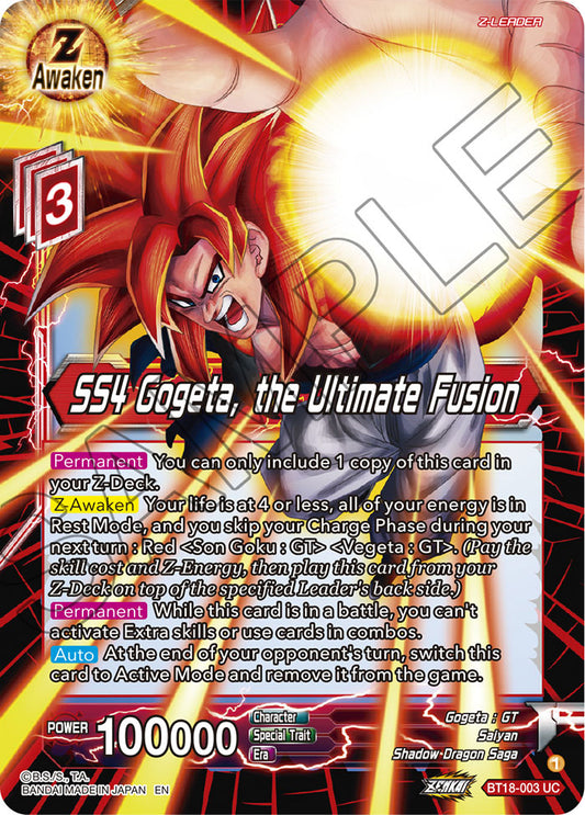 DBS Dawn of the Z-Legends BT18-003 SS4 Gogeta, the Ultimate Fusion (Z-Leader) Foil