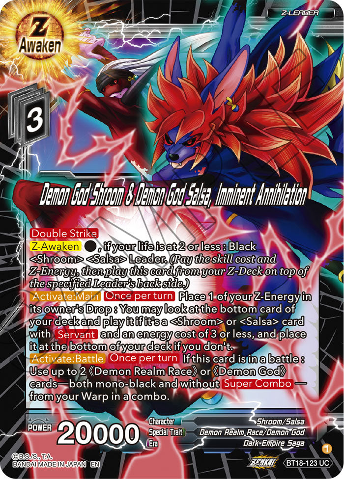 DBS Dawn of the Z-Legends BT18-123 Demon God Shroom & Demon God Salsa, Imminent Annihilation (Z-Leader) Foil