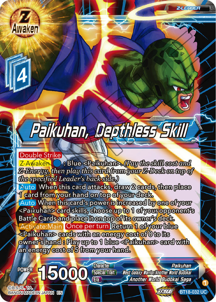 DBS Dawn of the Z-Legends BT18-032 Paikuhan, Depthless Skill (Z-Leader)