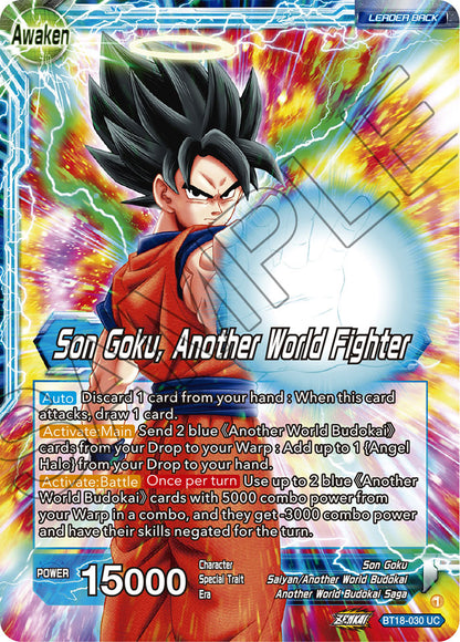 DBS Dawn of the Z-Legends BT18-030 Son Goku / Son Goku, Another World Fighter (Leader) Foil