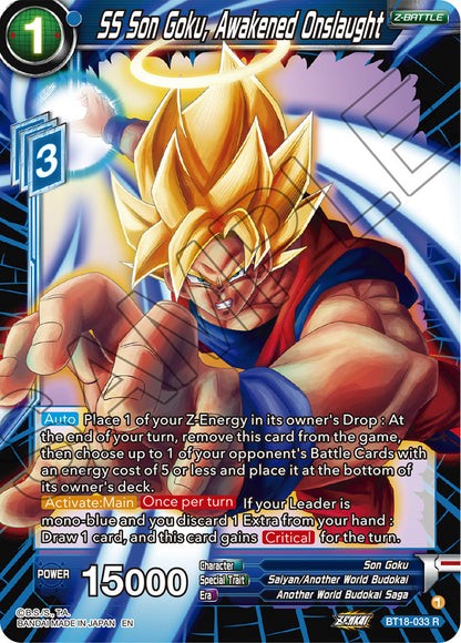 DBS Dawn of the Z-Legends BT18-033 SS Son Goku, Awakened Onslaught Foil
