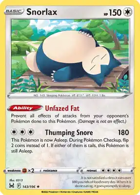 SWSH Lost Origin 143/196 Snorlax Reverse Holo