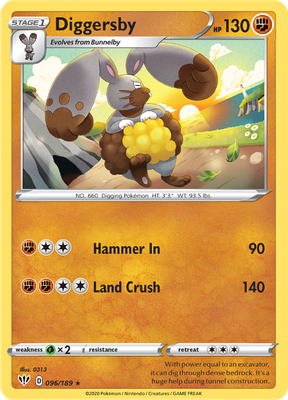 SWSH Darkness Ablaze 096/189 Diggersby Reverse Holo