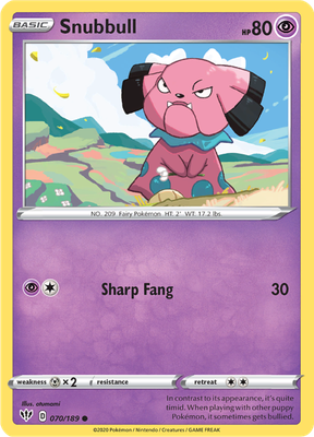 SWSH Darkness Ablaze 070/189 Snubbull Reverse Holo