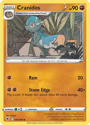 SWSH Astral Radiance 076/189 Cranidos Reverse Holo