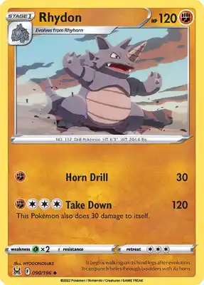 SWSH Lost Origin 090/196 Rhydon Reverse Holo
